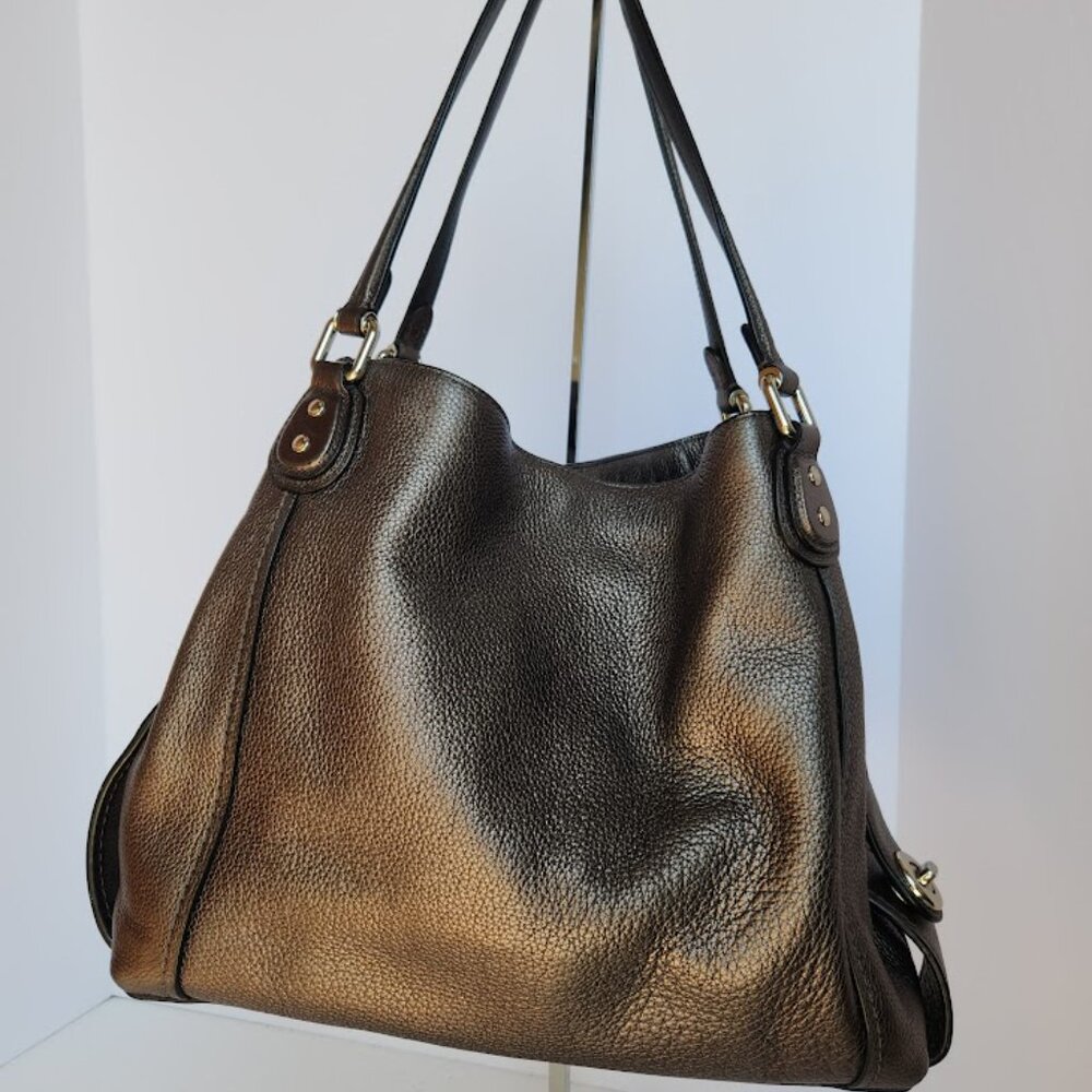 Coach Edie shoulder bag 31 Metallic polished pebble leather pewter color 87399 - Picture 4 of 12